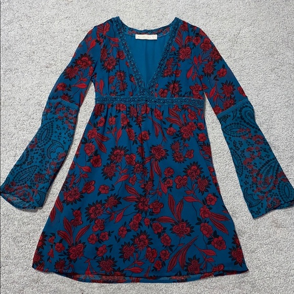 blue dress with red flowers